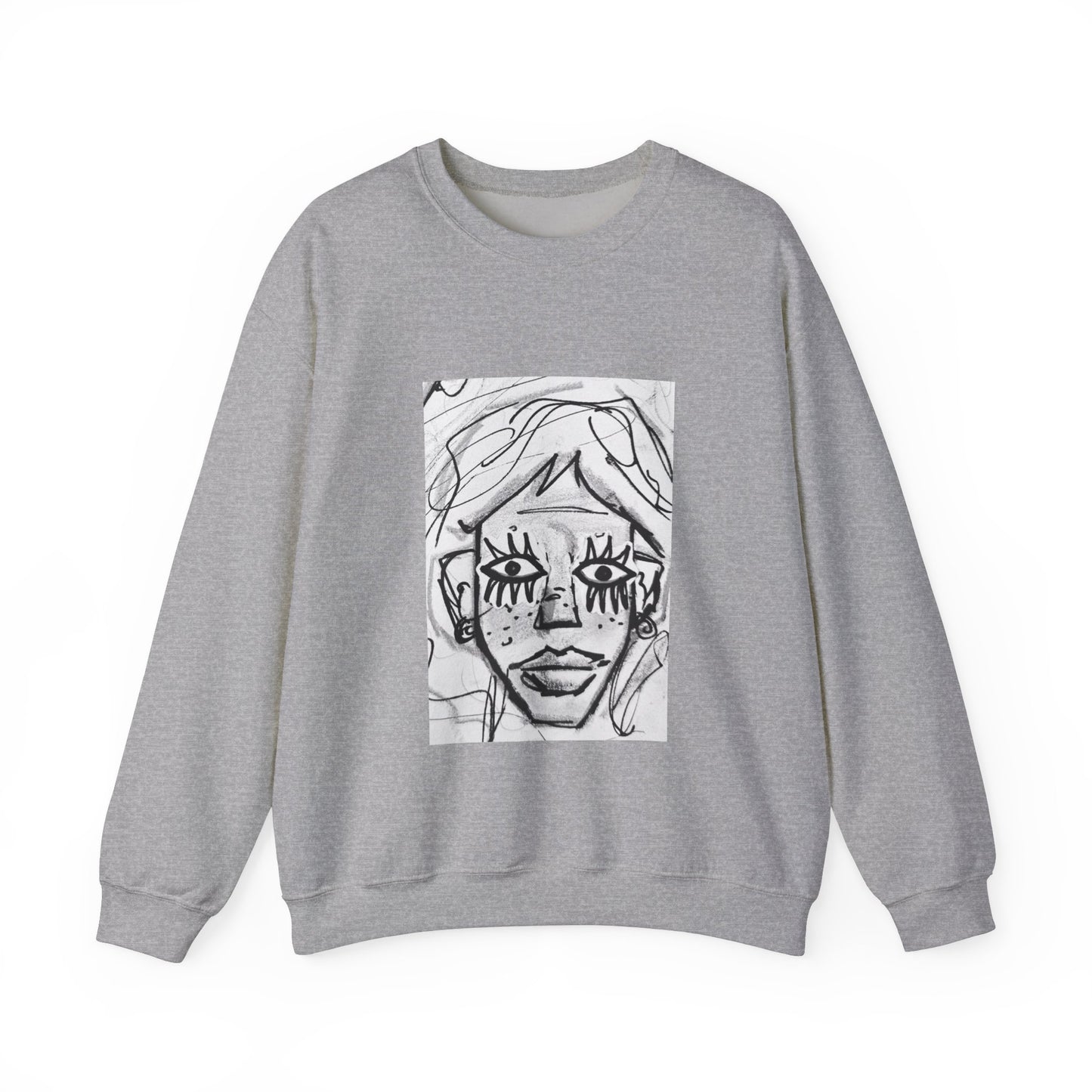 Graphic Face Sweatshirt, Unisex Heavy Blend Crewneck, Abstract Art, Casual Streetwear, Artistic Sweater