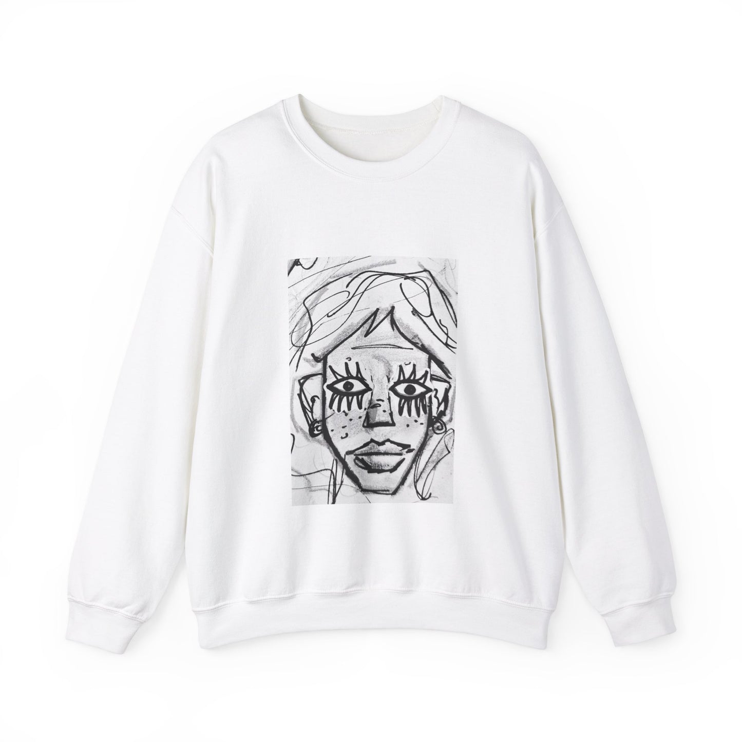 Graphic Face Sweatshirt, Unisex Heavy Blend Crewneck, Abstract Art, Casual Streetwear, Artistic Sweater