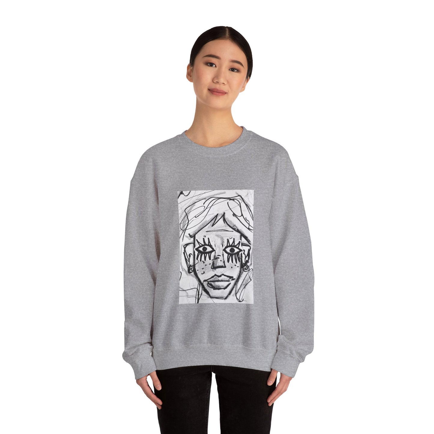 Graphic Face Sweatshirt, Unisex Heavy Blend Crewneck, Abstract Art, Casual Streetwear, Artistic Sweater
