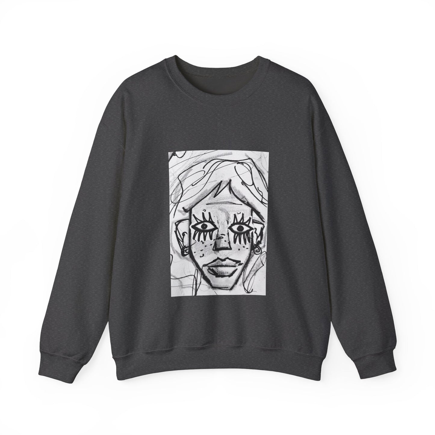 Graphic Face Sweatshirt, Unisex Heavy Blend Crewneck, Abstract Art, Casual Streetwear, Artistic Sweater