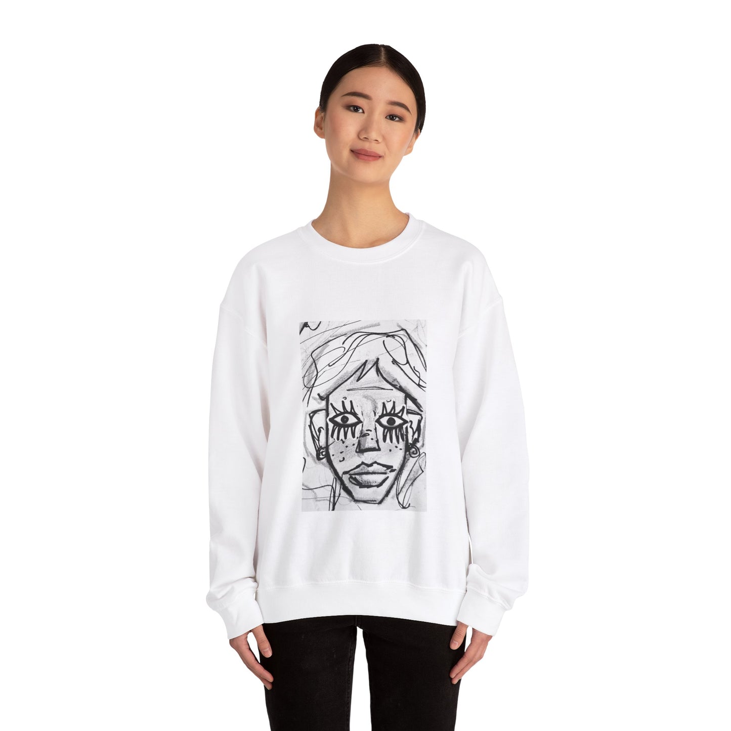 Graphic Face Sweatshirt, Unisex Heavy Blend Crewneck, Abstract Art, Casual Streetwear, Artistic Sweater