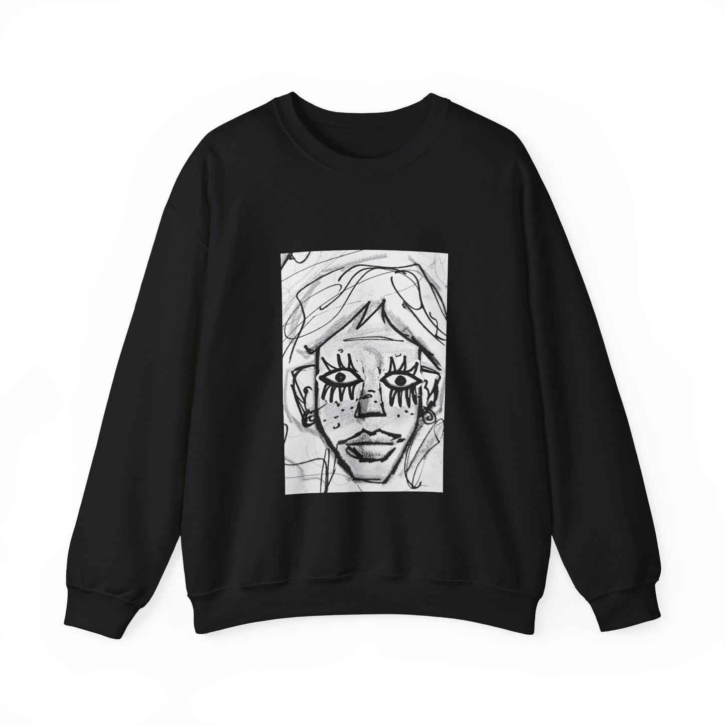 Graphic Face Sweatshirt, Unisex Heavy Blend Crewneck, Abstract Art, Casual Streetwear, Artistic Sweater