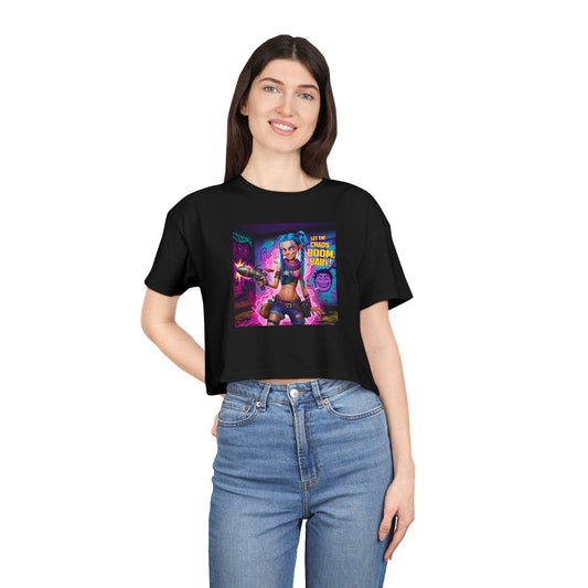 Jinx Unleashed Women's Crop Tee Arcane Series Neon Chaos Graphic T-Shirt, Explosives Design, Perfect Gift for Arcane Fans