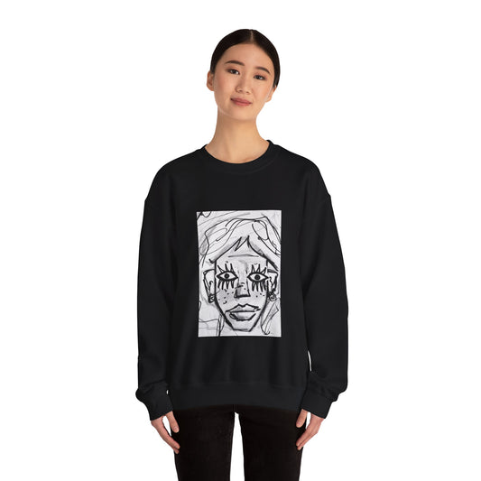 Graphic Face Sweatshirt, Unisex Heavy Blend Crewneck, Abstract Art, Casual Streetwear, Artistic Sweater