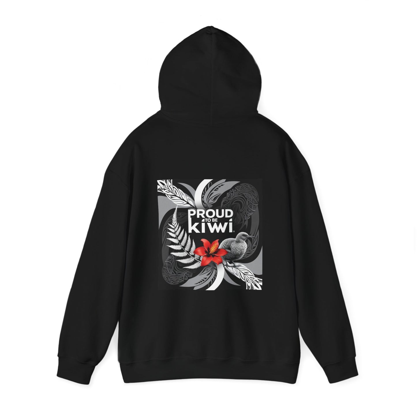 Kiwi Pride Hoodie: White Silver Fern, Kiwi Bird & Pohutukawa Flower Design – Perfect New Zealand Gift