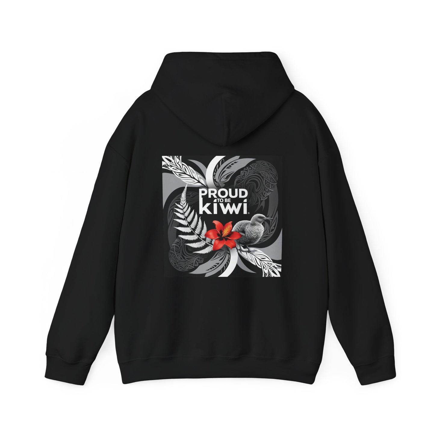 Kiwi Pride Hoodie: White Silver Fern, Kiwi Bird & Pohutukawa Flower Design – Perfect New Zealand Gift