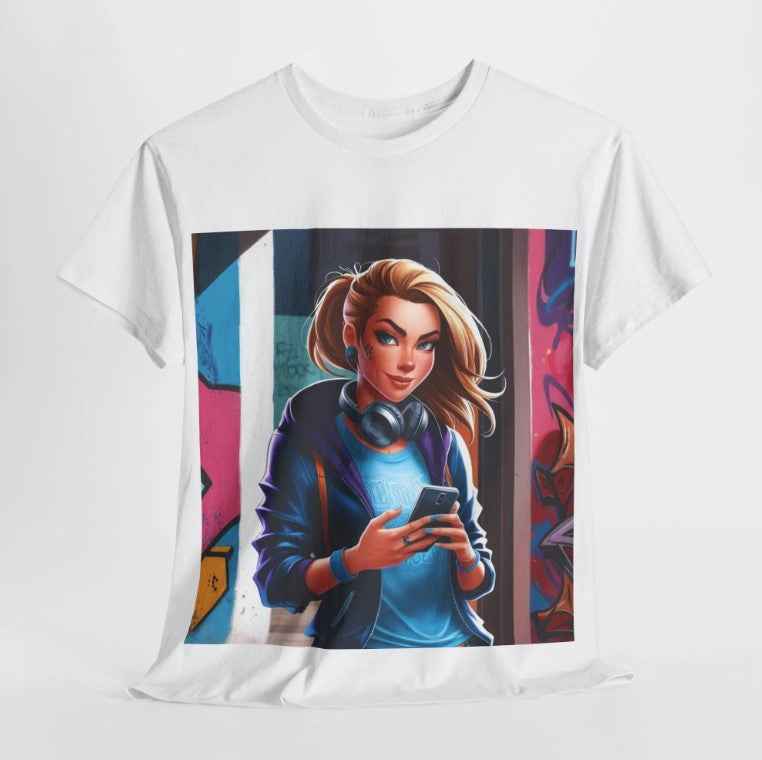 Cool Edgy Student Character Unisex Heavy Cotton Tee Shirt, Graffiti Style Urban Vibe, Back to School Gift, College Fashion Top, Youth Street