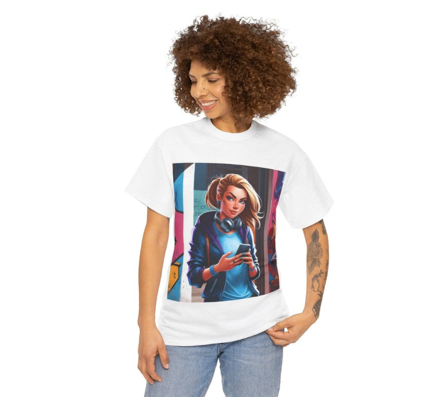 Cool Edgy Student Character Unisex Heavy Cotton Tee Shirt, Graffiti Style Urban Vibe, Back to School Gift, College Fashion Top, Youth Street