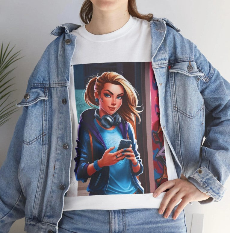 Cool Edgy Student Character Unisex Heavy Cotton Tee Shirt, Graffiti Style Urban Vibe, Back to School Gift, College Fashion Top, Youth Street