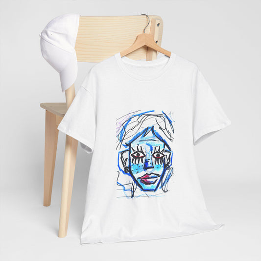 Graphic Face T-Shirt, Abstract Art Tee, Unisex Heavy Cotton Tee, Gift for Him or Her