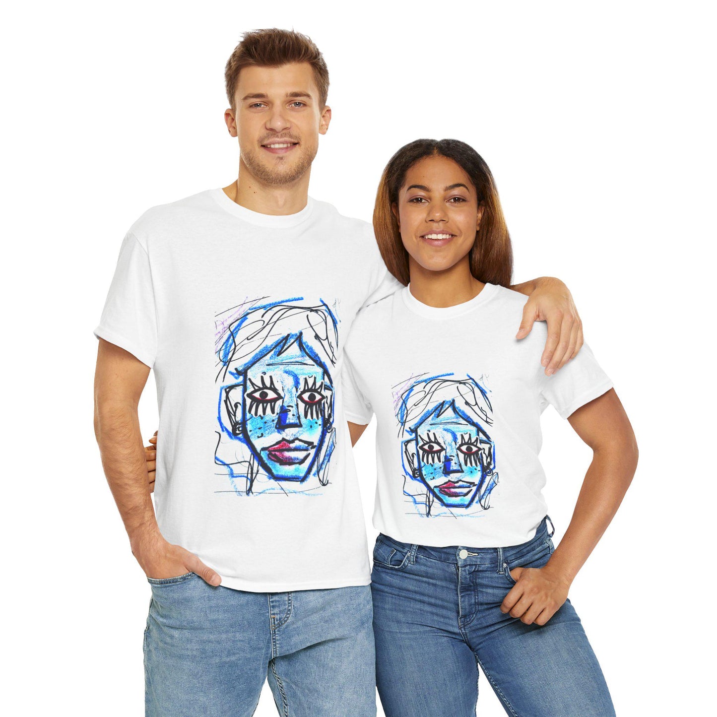 Graphic Face T-Shirt, Abstract Art Tee, Unisex Heavy Cotton Tee, Gift for Him or Her